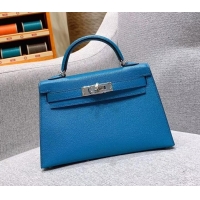 Popular Style Hermes Mini Kelly II Bag in Original Chevre Leather H091413 Light Blue