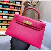 Best Quality Hermes Mini Kelly II Bag in Original Epsom Leather H091413 Fuchsia