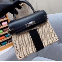 New Style Hermes Mini Kelly Picnic Bag in Rattan H091415 Black