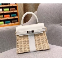 Crafted Hermes Mini Kelly Picnic Bag in Rattan H091415 White