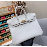 Crafted Hermes Birkin 25cm Bag in Original Togo Leather H091418 White