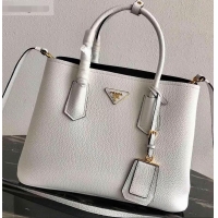 Buy Duplicate Prada Grained Leather Double Medium Tote Bag 1BG775/1BG008 White