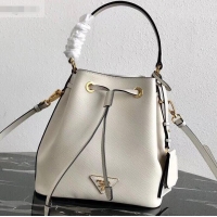 Top Grade Prada Saffiano Leather Bucket Bag 1BZ032 White