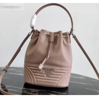 Durable Prada Leather Bucket Bag 1BH038 Nude