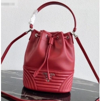 Pretty Style Prada Leather Bucket Bag 1BH038 Red