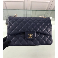 ​Top Quality Chanel Flap Shoulder Bag Original Lambskin Leather CF1113 Navy Blue Glod