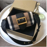 Unique Imitation BURBERRY Hampshire vintage check leather cross-body bag 24581 black