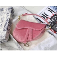 Ladies Imitation Dior MINI SADDLE BAG M447S Velvet pink