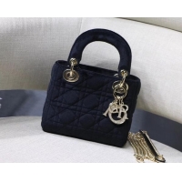 Classic Faux MINI LADY DIOR Velvet BAG M424 black