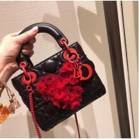 Luxury Cheap MINI LADY DIOR LAMBSKIN BAG M4245 BLACK&RED