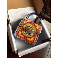 Low Cost Dolce & Gabbana SICILY Chrysanthemum Calfskin Tote Bags 5588-2 blue