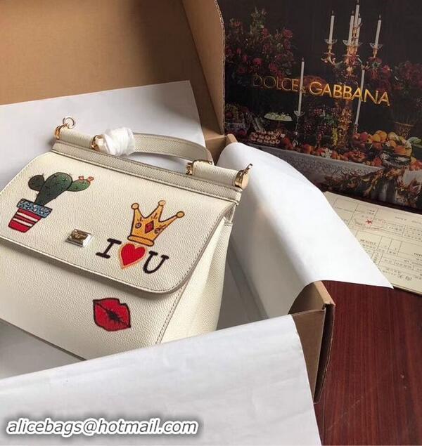 Hot Sell Cheap Dolce & Gabbana SICILY Bag Calfskin Leather 4136 white