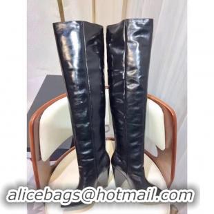 Grade Quality Yves Saint Laurent Calf Leather Over-the-Knee Boots Y12301 Black