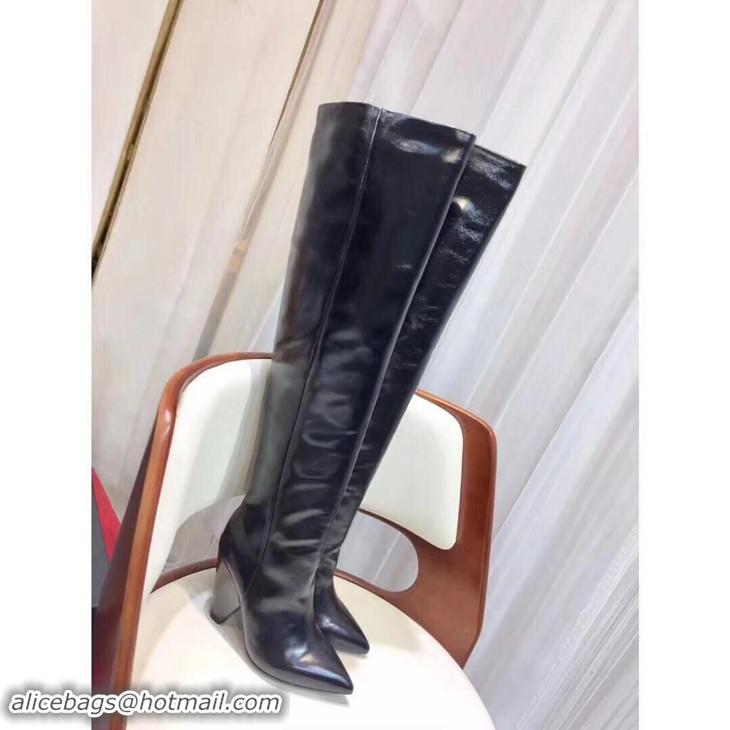 Grade Quality Yves Saint Laurent Calf Leather Over-the-Knee Boots Y12301 Black