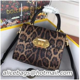 Imitation Charming Dolce & Gabbana Leopard Leather Top Handle Bag DG8588 Brown