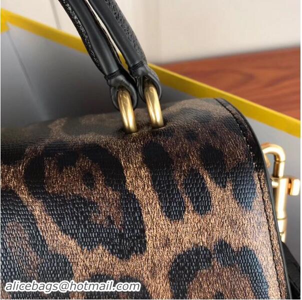 Imitation Charming Dolce & Gabbana Leopard Leather Top Handle Bag DG8588 Brown