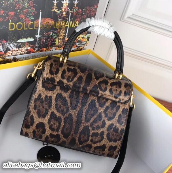 Imitation Charming Dolce & Gabbana Leopard Leather Top Handle Bag DG8588 Brown