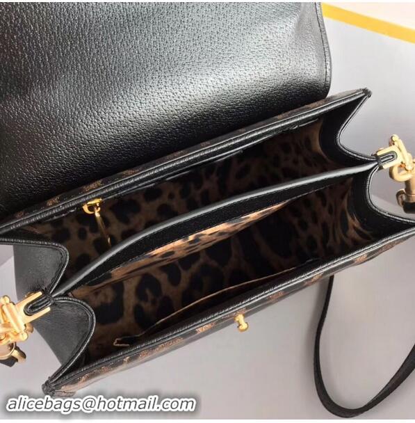 Imitation Charming Dolce & Gabbana Leopard Leather Top Handle Bag DG8588 Brown