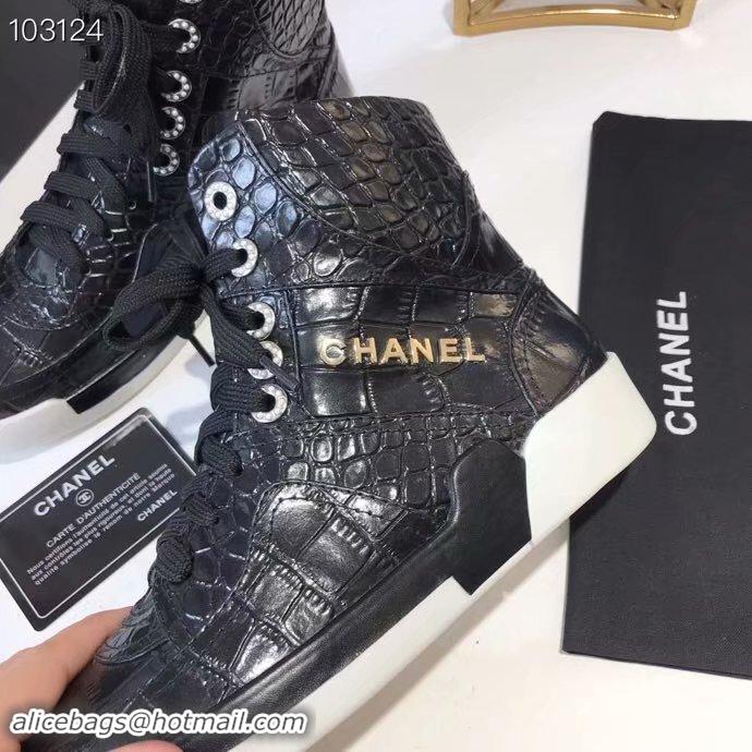 Best Grade Chanel Shoes Crocodile CH2535JYX Black