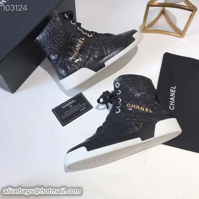 Best Grade Chanel Shoes Crocodile CH2535JYX Black