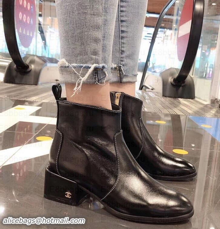 Classic Specials Chanel Waxy Calfskin Ankle Boots CH253811 Black 2019