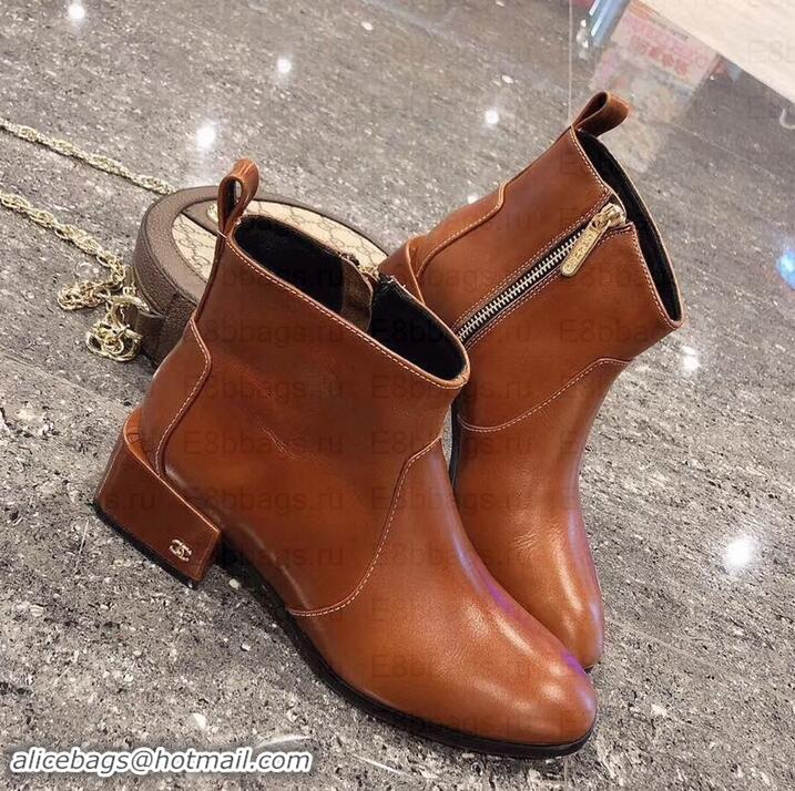 Luxury Chanel Waxy Calfskin Ankle Boots CH253811 Caramel 2019