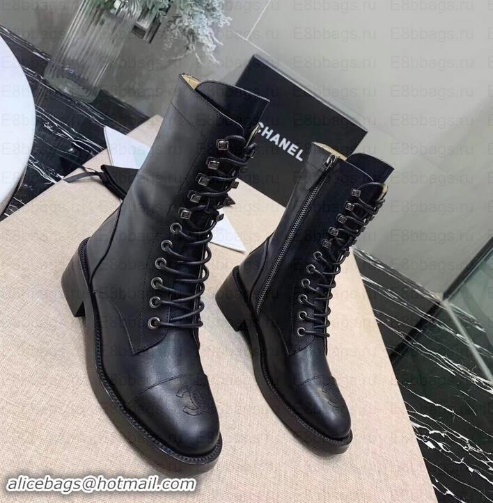 Sophisticated Chanel Calfskin Lace-Ups Boots G34953 Black 2019