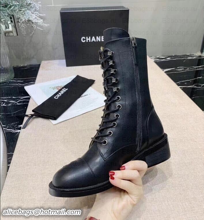 Sophisticated Chanel Calfskin Lace-Ups Boots G34953 Black 2019