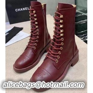 Stylish Chanel Calfskin Lace-Ups Boots G34953 Burgundy 2019