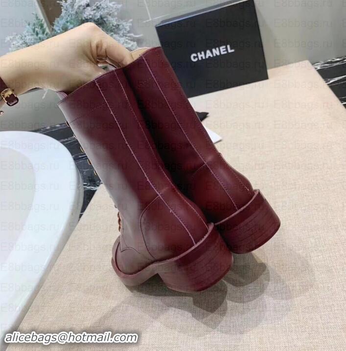 Stylish Chanel Calfskin Lace-Ups Boots G34953 Burgundy 2019