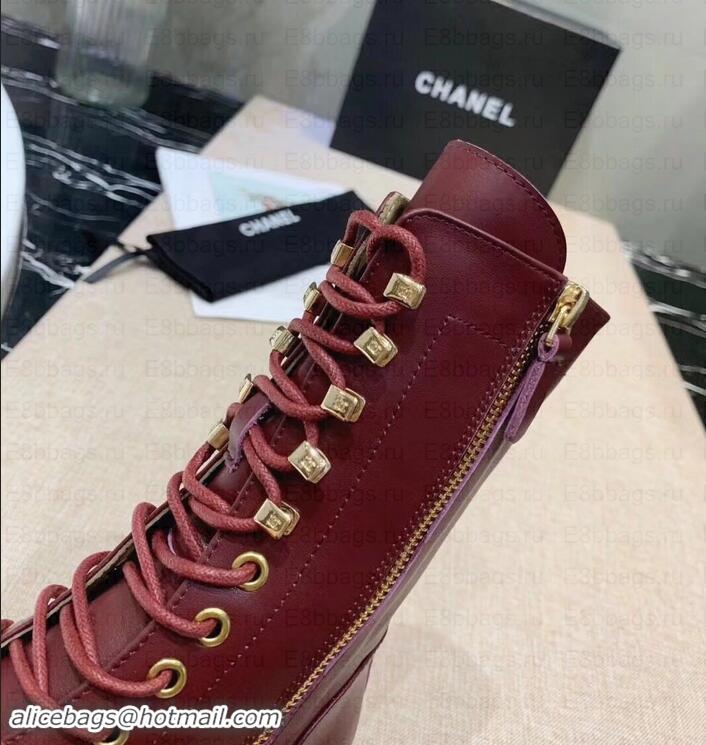 Stylish Chanel Calfskin Lace-Ups Boots G34953 Burgundy 2019