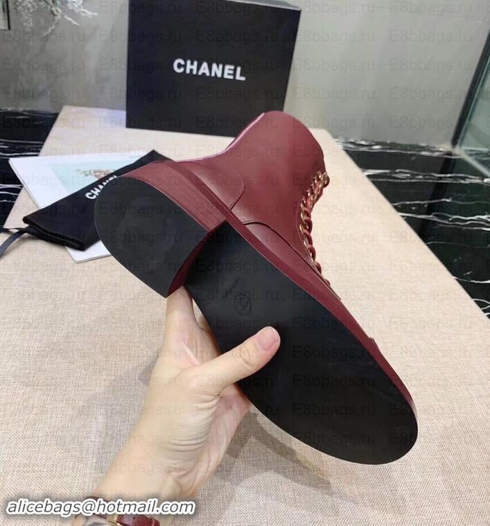 Stylish Chanel Calfskin Lace-Ups Boots G34953 Burgundy 2019