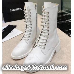 Most Popular Chanel Calfskin Lace-Ups Boots G34953 White 2019