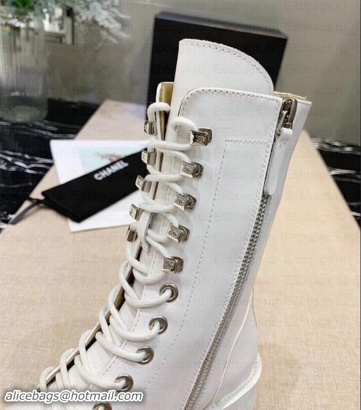 Most Popular Chanel Calfskin Lace-Ups Boots G34953 White 2019