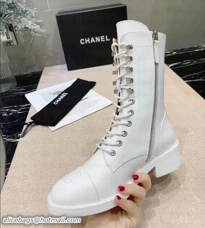 Most Popular Chanel Calfskin Lace-Ups Boots G34953 White 2019