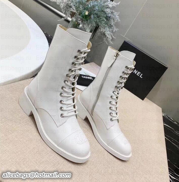 Most Popular Chanel Calfskin Lace-Ups Boots G34953 White 2019