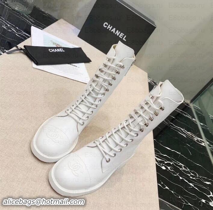 Most Popular Chanel Calfskin Lace-Ups Boots G34953 White 2019