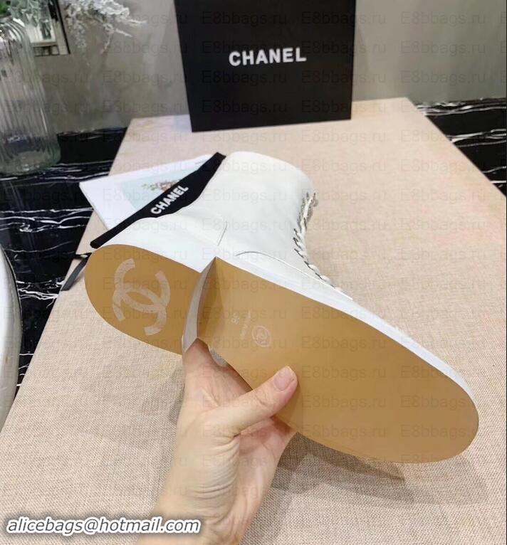 Most Popular Chanel Calfskin Lace-Ups Boots G34953 White 2019