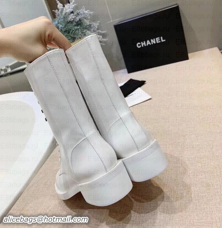 Most Popular Chanel Calfskin Lace-Ups Boots G34953 White 2019