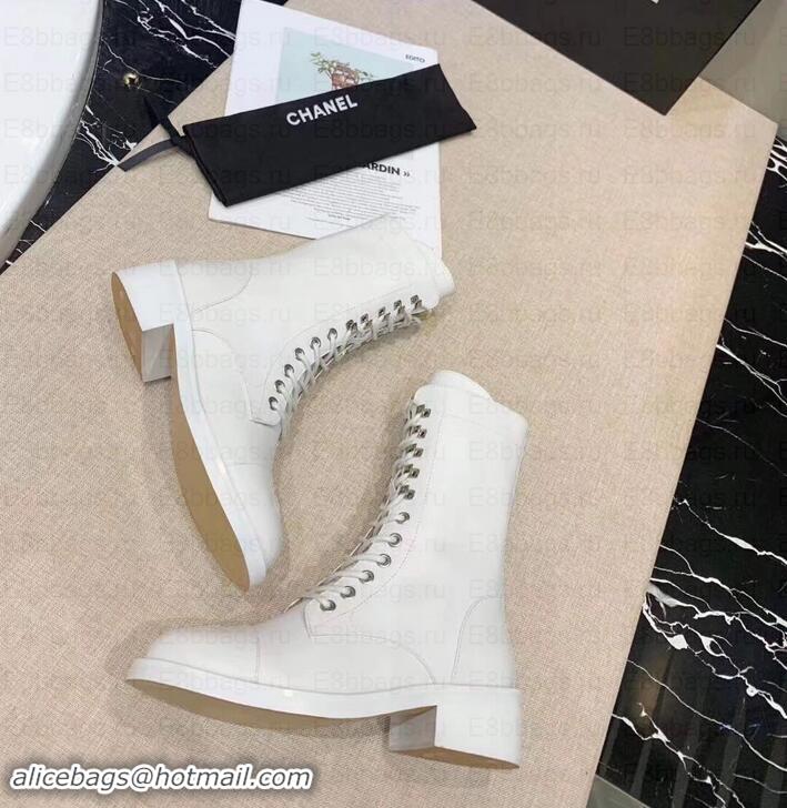 Most Popular Chanel Calfskin Lace-Ups Boots G34953 White 2019