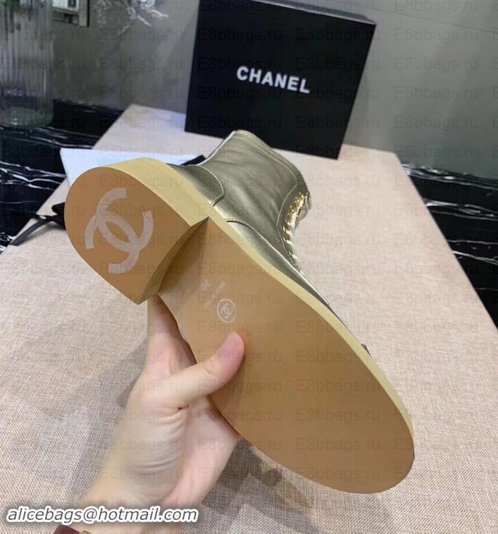 Discount Chanel Calfskin Lace-Ups Boots G34953 Metallic Gold 2019