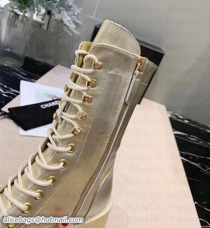 Discount Chanel Calfskin Lace-Ups Boots G34953 Metallic Gold 2019