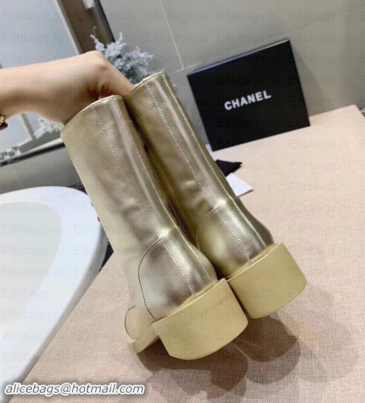 Discount Chanel Calfskin Lace-Ups Boots G34953 Metallic Gold 2019