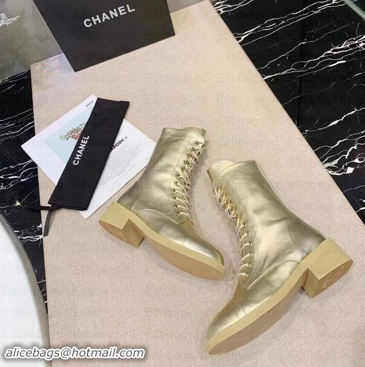 Discount Chanel Calfskin Lace-Ups Boots G34953 Metallic Gold 2019