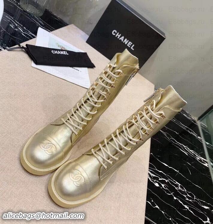 Discount Chanel Calfskin Lace-Ups Boots G34953 Metallic Gold 2019