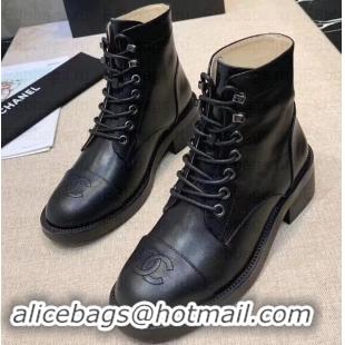 Discount Chanel Calfskin Lace-Ups Ankle Boots G34955 Black