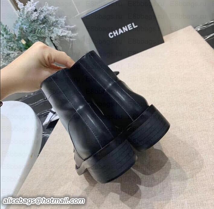 Discount Chanel Calfskin Lace-Ups Ankle Boots G34955 Black