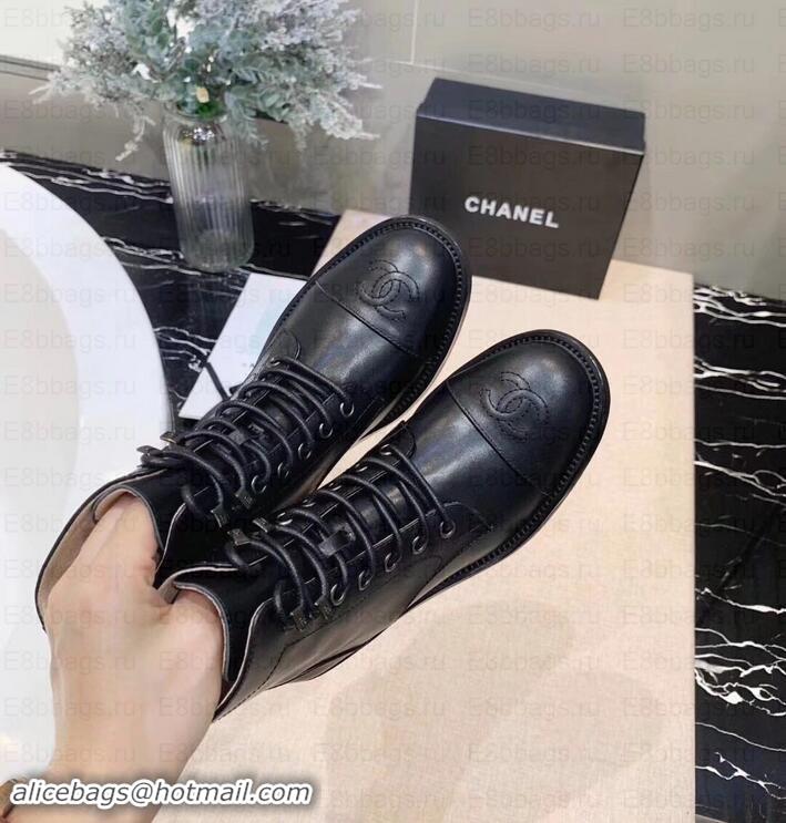 Discount Chanel Calfskin Lace-Ups Ankle Boots G34955 Black