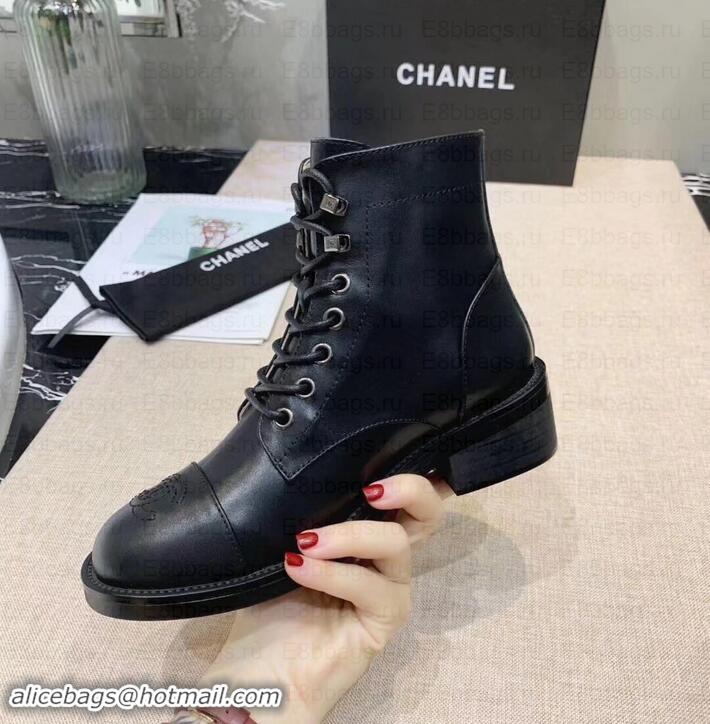 Discount Chanel Calfskin Lace-Ups Ankle Boots G34955 Black