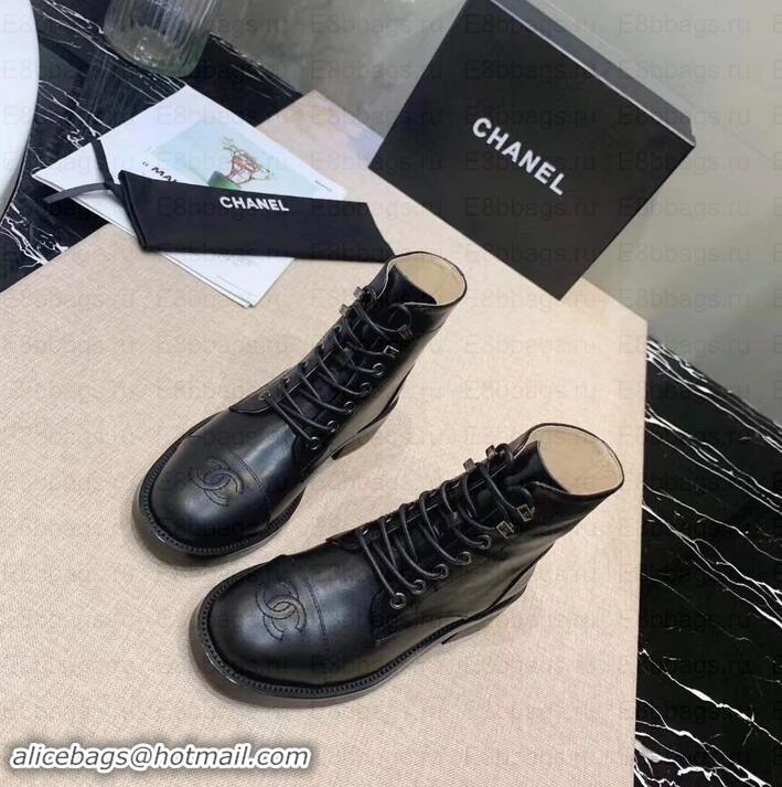 Discount Chanel Calfskin Lace-Ups Ankle Boots G34955 Black